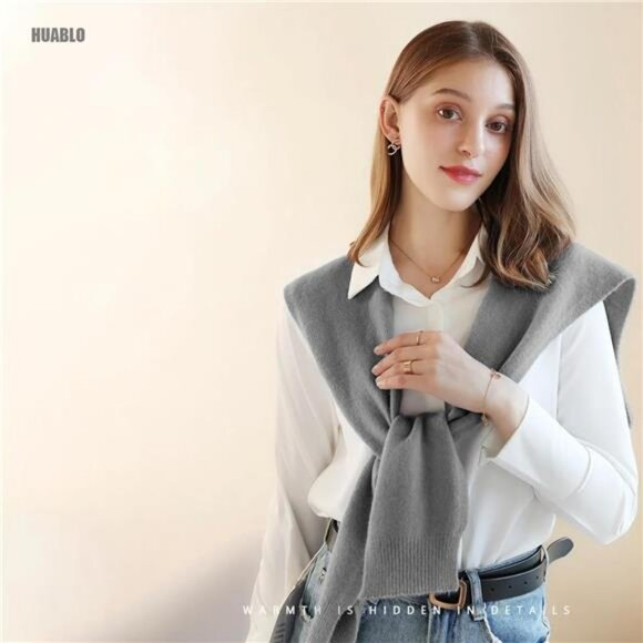 Khaki Knit Shawl Wrap Sweater Lightweight Poncho Cardigan for Women Travel - Picture 2 of 7